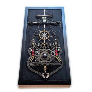 Steampunk 3-Masted and 2-Masted Pirate Ship Wall Art: Gothic Nautical Decor, Vintage Jewelry collage, one-of-a-kind, handcrafted imagem 12