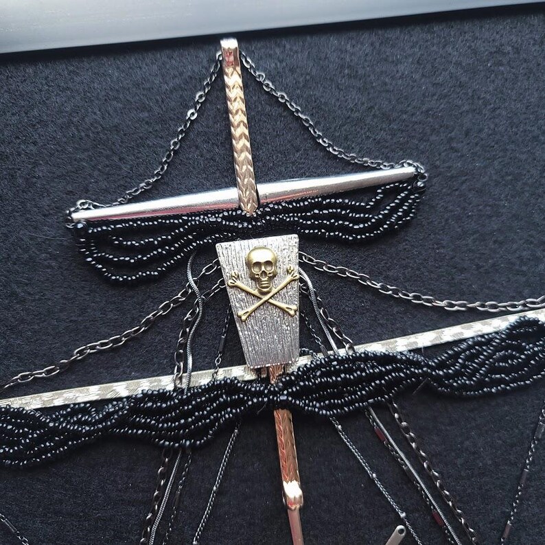 Steampunk 3-Masted and 2-Masted Pirate Ship Wall Art: Gothic Nautical Decor, Vintage Jewelry collage, one-of-a-kind, handcrafted imagem 9