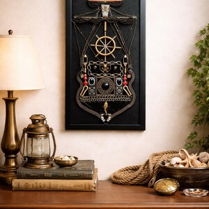 Steampunk 3-Masted and 2-Masted Pirate Ship Wall Art: Gothic Nautical Decor, Vintage Jewelry collage, one-of-a-kind, handcrafted imagem 5