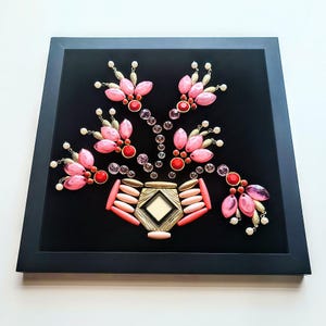 Framed Jeweled Flower Bouquet Collage - Vintage Style Wall Art afbeelding 6