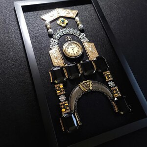 Vintage Italian Clock Tower Framed Jewelry Collage - Mid-Century Modern Wall Art