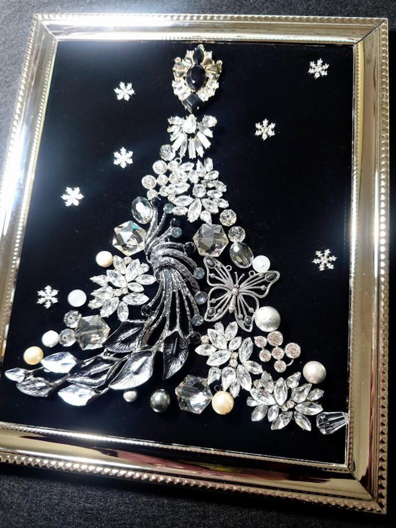 Mid-Century Modern Elegant Christmas Tree Framed Art: Shiny Silver Holiday Decor image 3