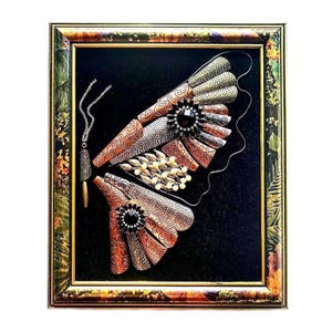 Jeweled Butterfly Collage Art: Vintage Style Framed Wall Decor Option B