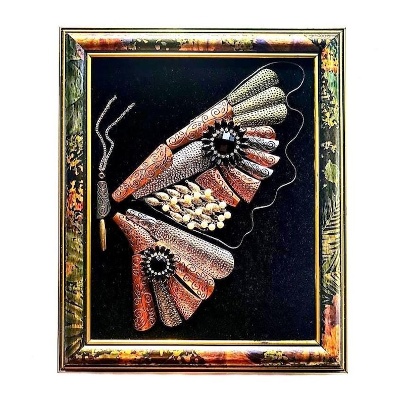 Jeweled Butterfly Collage Art: Vintage Style Framed Wall Decor Option B