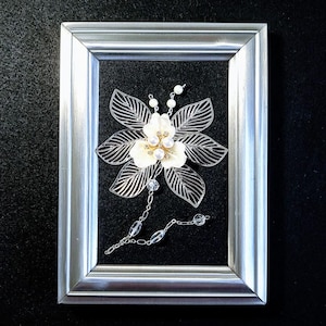 Minimalist Lily Framed Jewelry Art: Vintage Style Pearl Decor