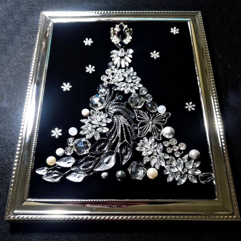Mid-Century Modern Elegant Christmas Tree Framed Art: Shiny Silver Holiday Decor image 2