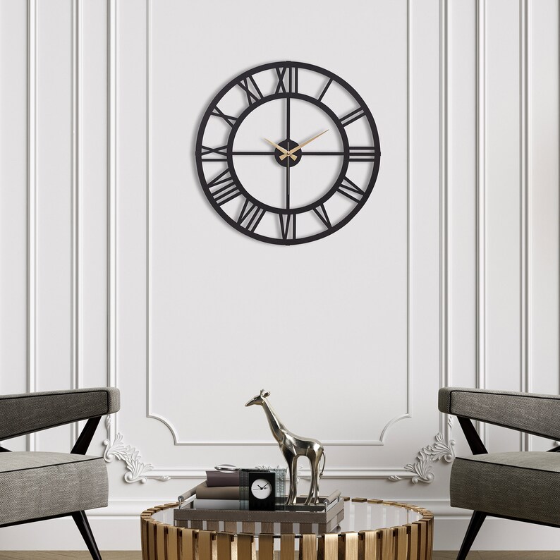 Large Black Decorative Metal Wall Clock Modern Clocks for Living Room ...