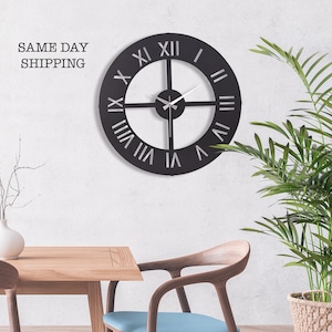 Large Black Decorative Metal Wall Clock Modern Clocks for Living Room Analog Silent Battery Operated Wall Clock Horloge Murale 20&#39;&#39;