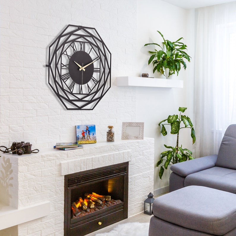 Large Black Decorative Metal Wall Clock Modern Clocks for Living Room ...