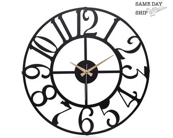 20'' Large Black Decorative Metal Wall Clock Models, Modern Analog Silent Battery Operated Clock, Wall Decoration, Different Style Options