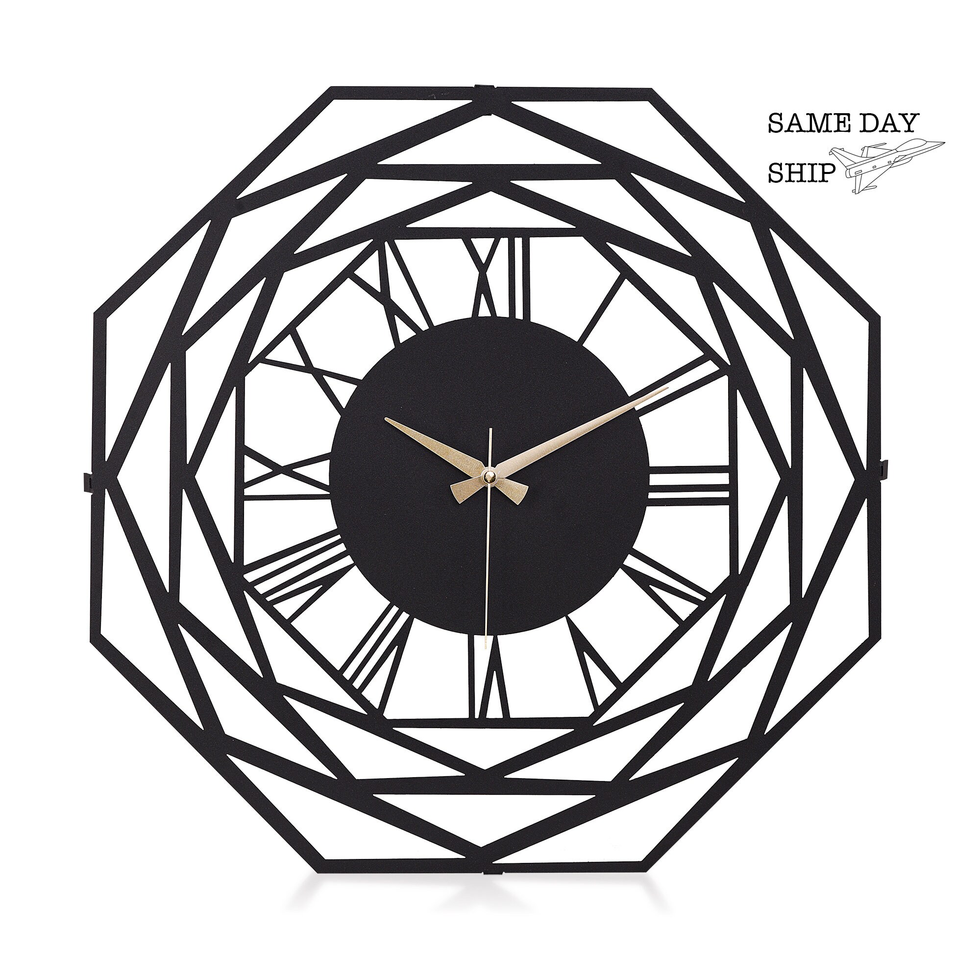 Large Black Decorative Metal Wall Clock Modern Clocks for Living Room