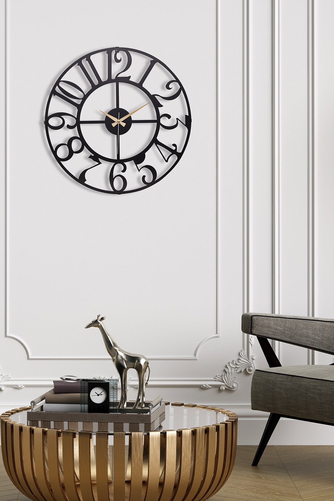 Black Metal Wall Clocks With Modern Big Numerals Elegant Etsy