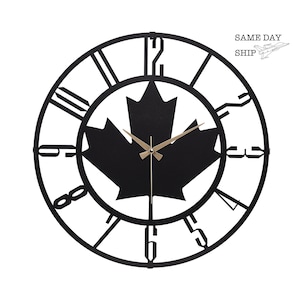 Large Black Metal Canada Maple Leaf Wall Clock – Modern Silent Battery Operated 20&#39;&#39; Horloge Murale – Living Room Wall Decor