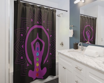 Black  Shower Curtain Chakras Bathroom Shower Curtain Black Bathroom Curtain Home Decor