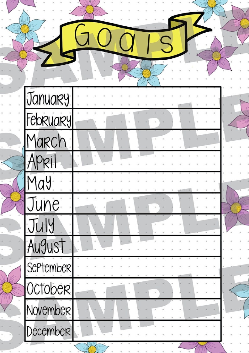 Monthly Goal Tracker Bullet Journal Printable PDF Etsy
