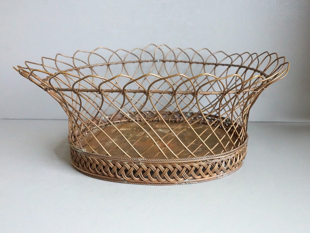 Vintage French Style Large Brass Wire Basket/large/brass Etsy