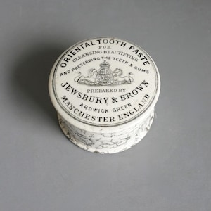 Antique Jewsbury & Brown Oriental Tooth Paste Pot | Victorian Ceramic Toothpaste Jar with Lid | Manchester England Earthenware Transferware