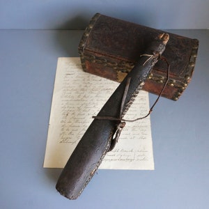 Antique Revolutionary War Shot Pouch/Handmade Leather Musket Ball Pouch/Hand Carved Wooden Stopper/Hand Stitched/War Artifact/ Hudson Valley