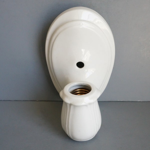 Antique 1940s Bathroom Wall Sconce/Porcelain Glaze/One Socket/White Bathroom Sconce/Single Sconce/Gift/Gift For Home