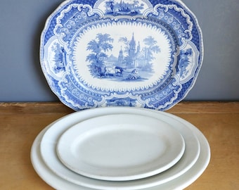 Vintage Ironstone Serving Dishes: Farmhouse Platter & Vegetable Dishes, Set of 3
