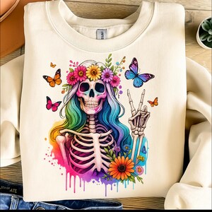 Retro Floral Skeleton PNG: Halloween Clipart, SVG Included (Digital Download)