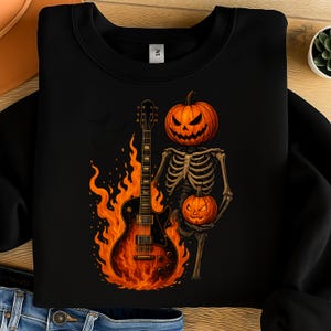 Rock Skeleton Guitar Player PNG: Halloween Sublimation Design Digital Download, SVG, JPG