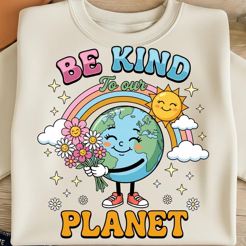 Groovy Earth Day PNG BE KIND to Our Planet Png Retro Environmental ...
