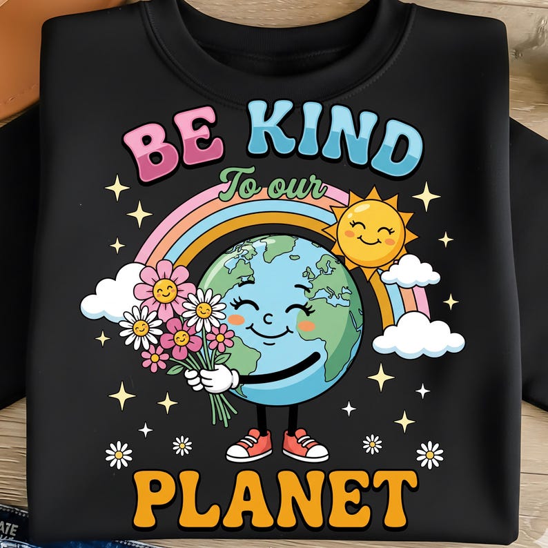 Groovy Earth Day PNG BE KIND to Our Planet Png Retro Environmental ...