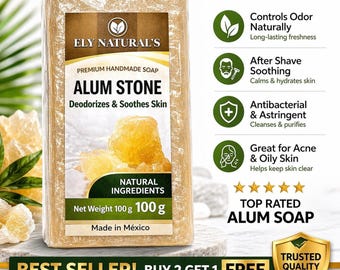Piedra de Alumbre Jabon, Alum Stone Soap 100g Deodorant Acne Dark Spots Wrinkles