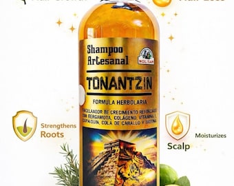 Champú artesanal herbal Tonantzin 1L para el crecimiento, la fuerza, la reparación y el volumen del cabello. Natural.