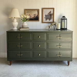 SOLD  MCM Solid Wood Dresser in Green and Gold (read Description) - Etsy