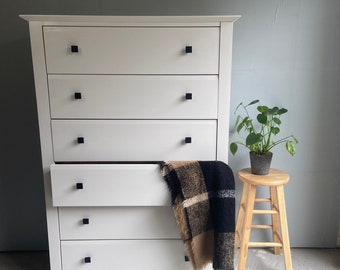 SOLD • Modern Solid Wood, Tall, White Dresser