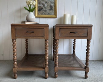 SOLD • Restored Vintage Solid Wood Twisted Nightstands