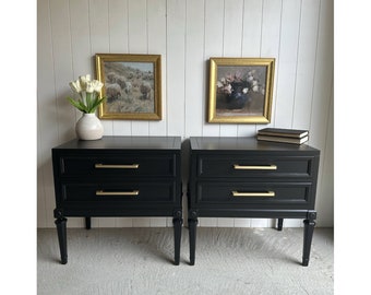 SOLD • Refurbished Solid Wood Black and Gold Oversized Nightstands