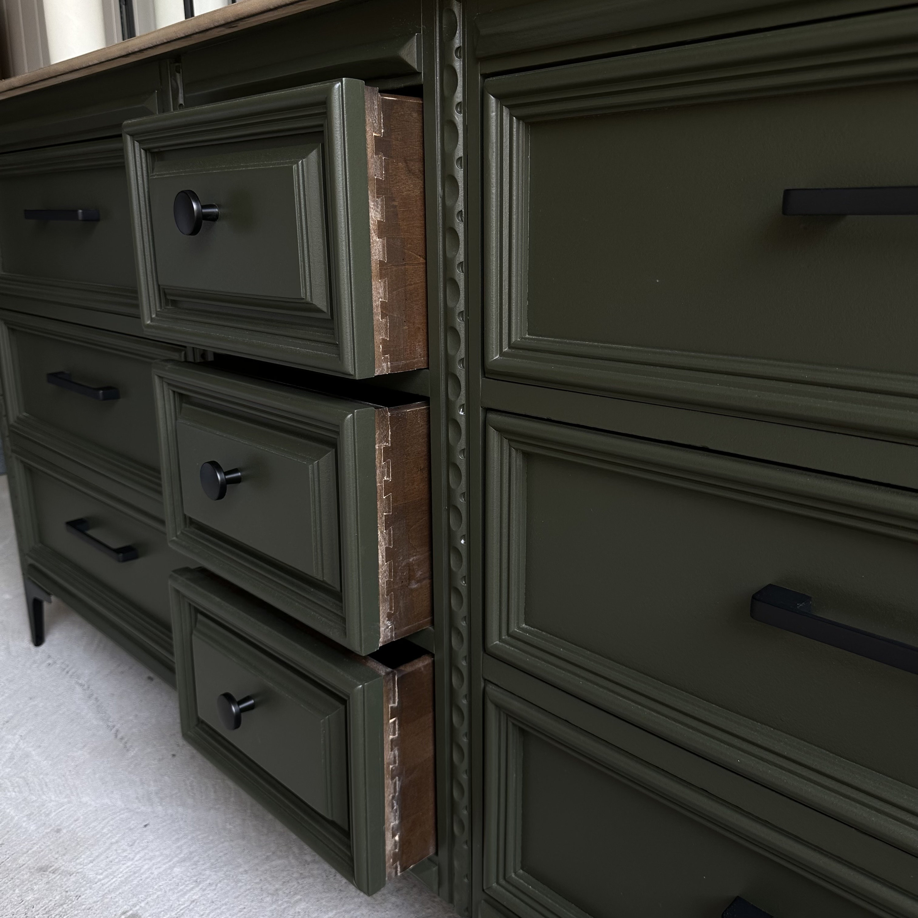 SOLD  Stunning MCM Dark Green Solid Wood Dresser - Etsy