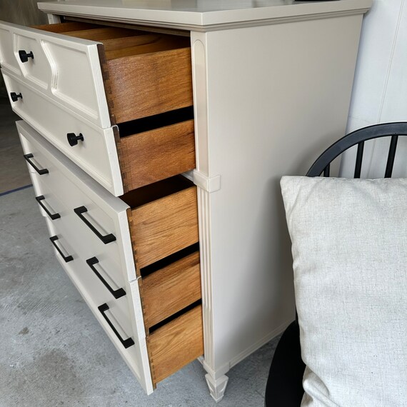 SOLD  Refurbished MCM Matching Dressers in Cream and Black - Etsy