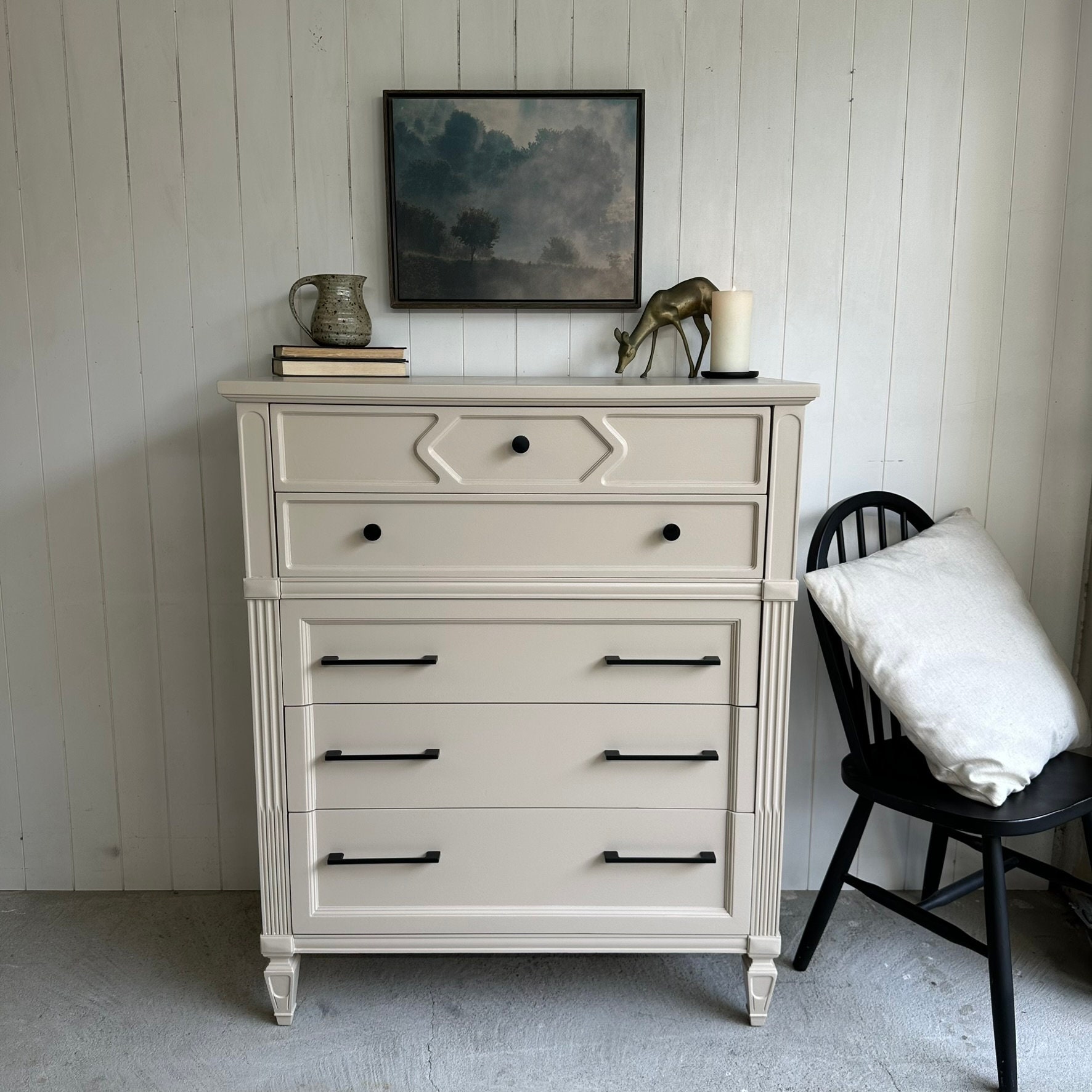 white christmas dresses Modern Design Bedroom Furniture 1Pc Cream Finish And Black 6 Drawers B main image 0