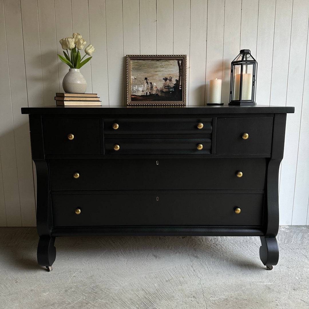 SOLD Black Empire Solid Wood Dresser on Caster Wheels Etsy