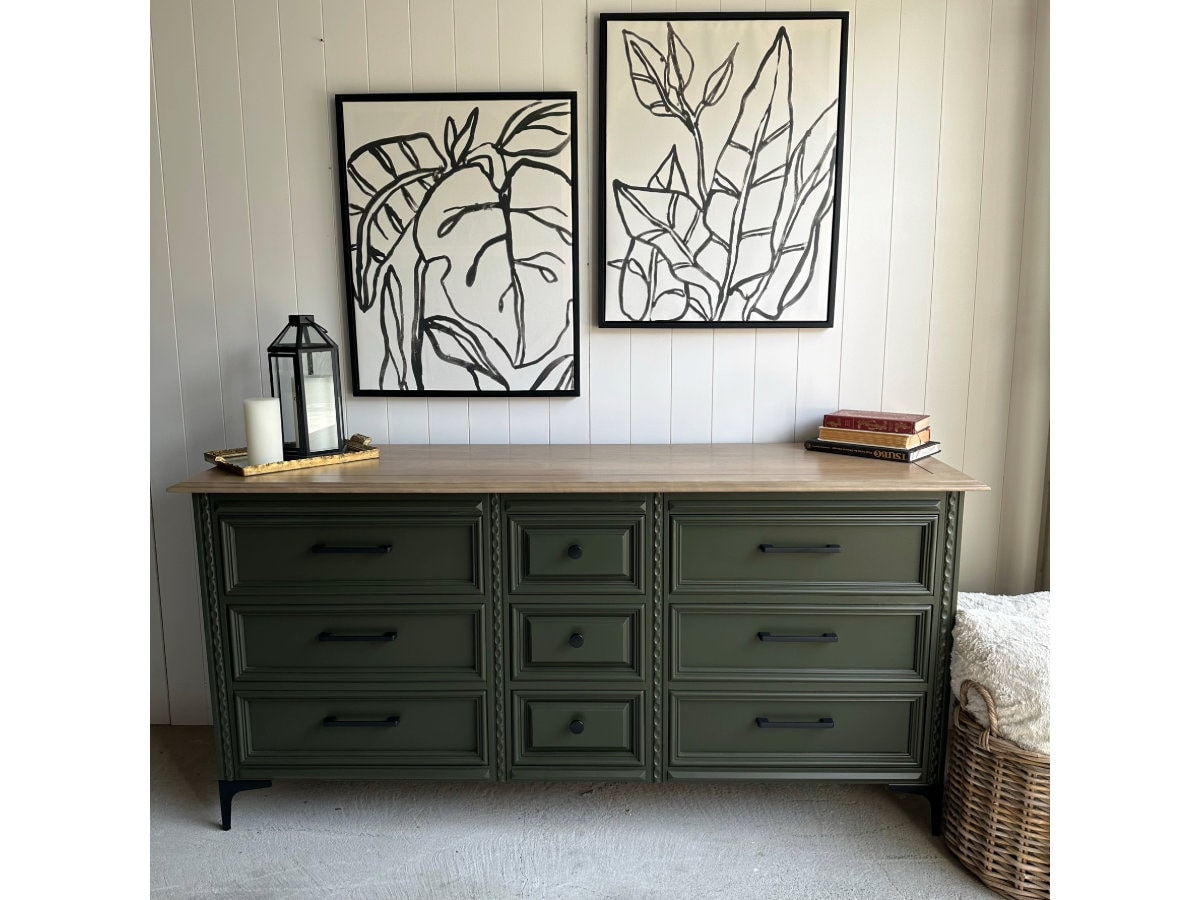 green emerald velvet dress Henley Scalloped Edge 6 Drawer Wide Dresser, Sage Green main image 0