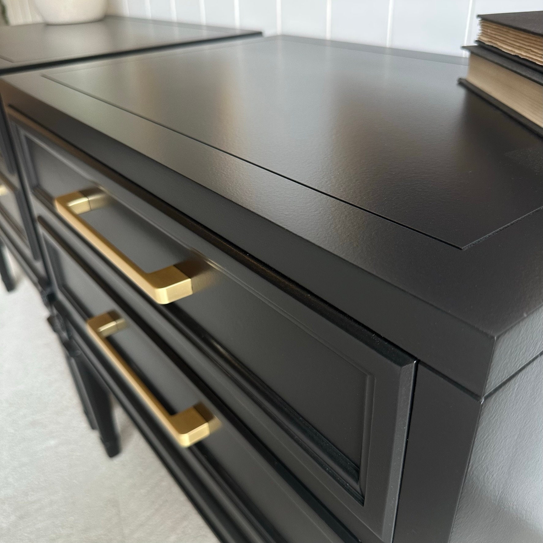 SOLD Refurbished Solid Wood Black and Gold Oversized Nightstands - Etsy