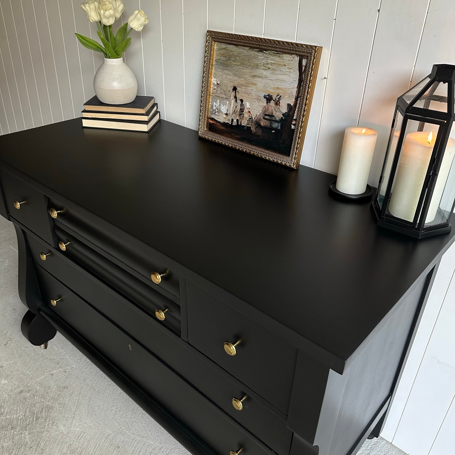 black dresser with white knobs Furniture of America Forma Mid Century Black 6 Drawer 62 in. Wide Dresser With Mirror IDF-74002BK-DM