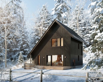 Planning Set - The 3/4 Cabin - 1 Bedroom + Loft Modern Cabin Plan