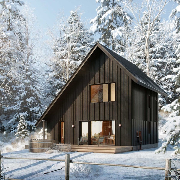 Planning Set - The 3/4 Cabin - 1 Bedroom + Loft Modern Cabin Plan - Sustainable, Bespoke Design