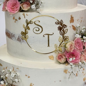 Cake topper initial mariage doré rose doré argenté