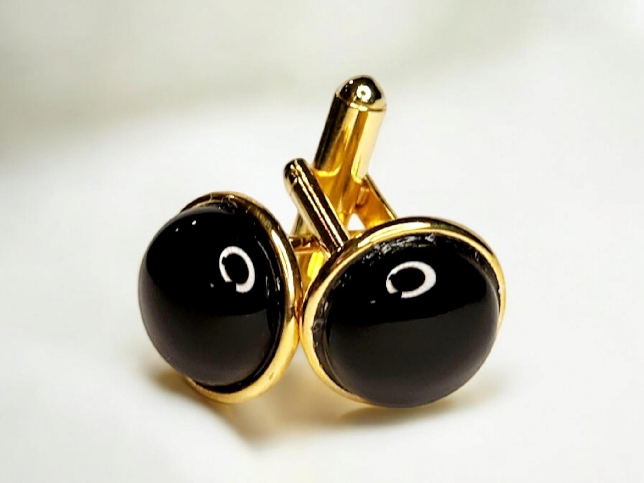 Boutons De Manchette Or 14K Jaune Massif - Onyx Noir Et Diamant, 11.3gr, Occasion TB