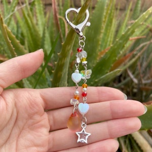 silver crystals beaded keychain / pearl / iridescent / water drop / colors / stars / butterfly / dainty / fairy / quartz / valentines