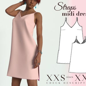 Straps midi dress sewing patterns | XXS to XXL sizes available | Instant Download |PDF - A4, A0 | Step by step photo tutorial | Easy Digital