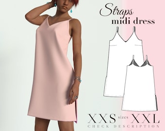 Molde para Vestido Midi com Alças | Vestido de Verão em Linha A (PDF - A4, A0)