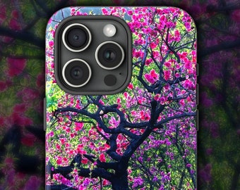 Real Peach Flowers iPhone Case Tough/Slim, Dark Floral Spring Blossom Phone Case for iPhone 15 Pro Max 14 13 12, Flower Snap On Phone Case