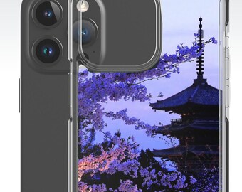 Cherry Blossom iPhone Case: Japanese Anime Style, Kyoto Pagoda Design, Clear Case for iPhone 16 Pro Max 15 14 Gift for Anime Fan/Japan Lover